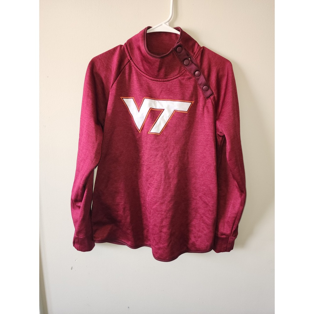 Colosseum Virginia Tech Hokies Womens Large Maroon Snap Neck Sweatshirt VT Logo